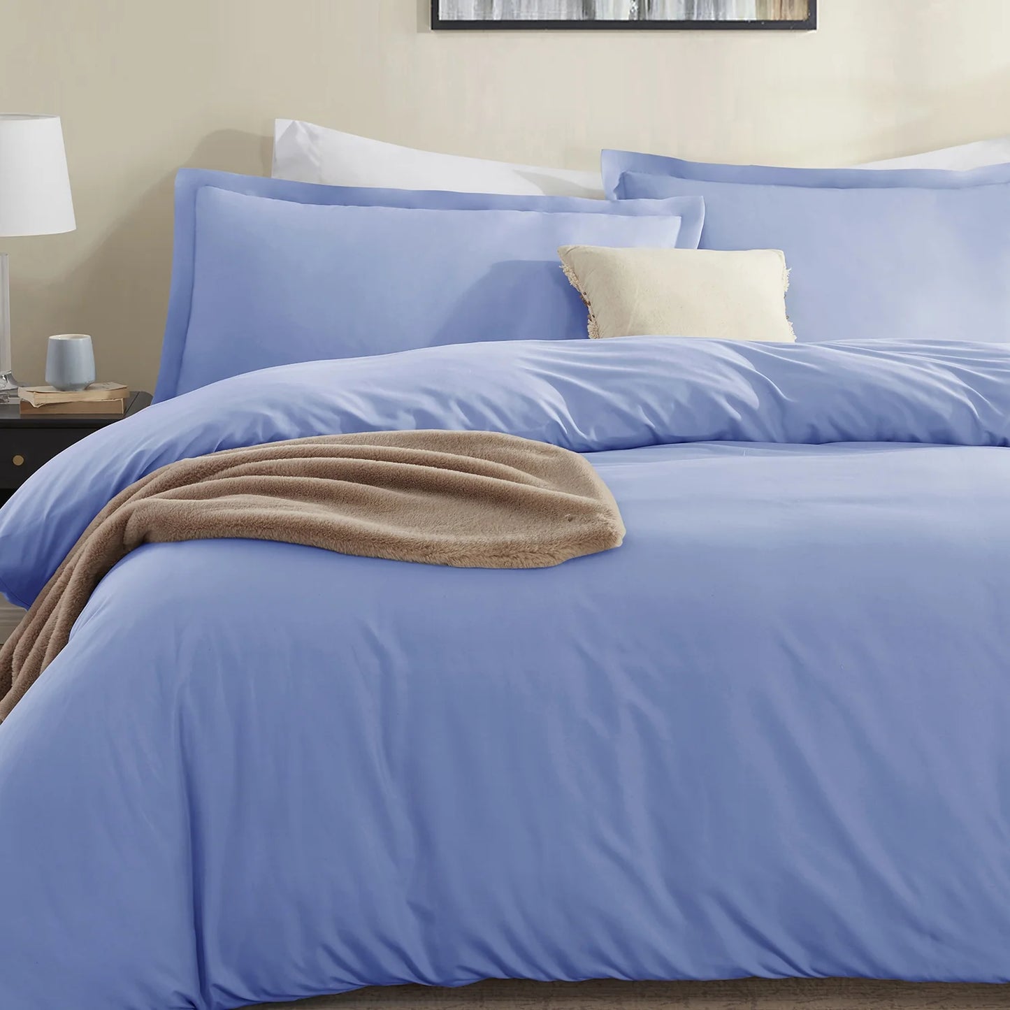 3Pc Duvet Cover Set, Luxury Microfiber Bedding Set Queen with Pillow Shams, White
