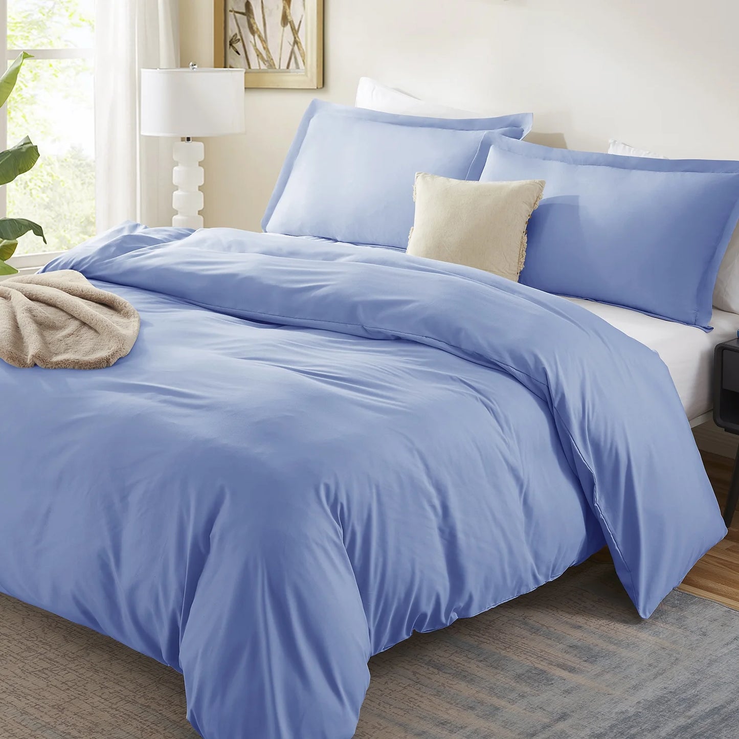3Pc Duvet Cover Set, Luxury Microfiber Bedding Set Queen with Pillow Shams, White