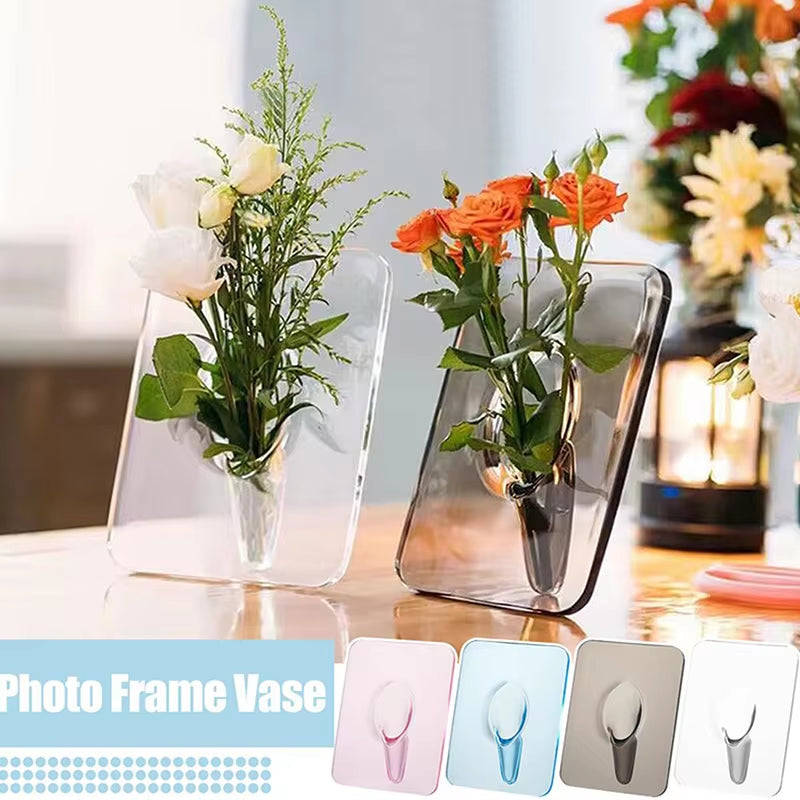 Vases Picture Frame Flower Vase Transparent Creative Art Home Bedroom Living Room Decoration Office Tabletop Ornaments