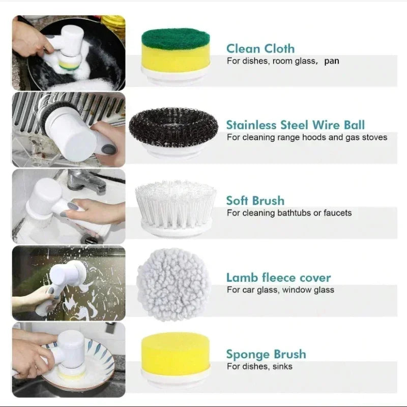 Electric Spin Scrubber,Bathroom Cleaning Brush Power Scrubber with 5 Replaceable Brush Heads, Electric Cleaning Brush