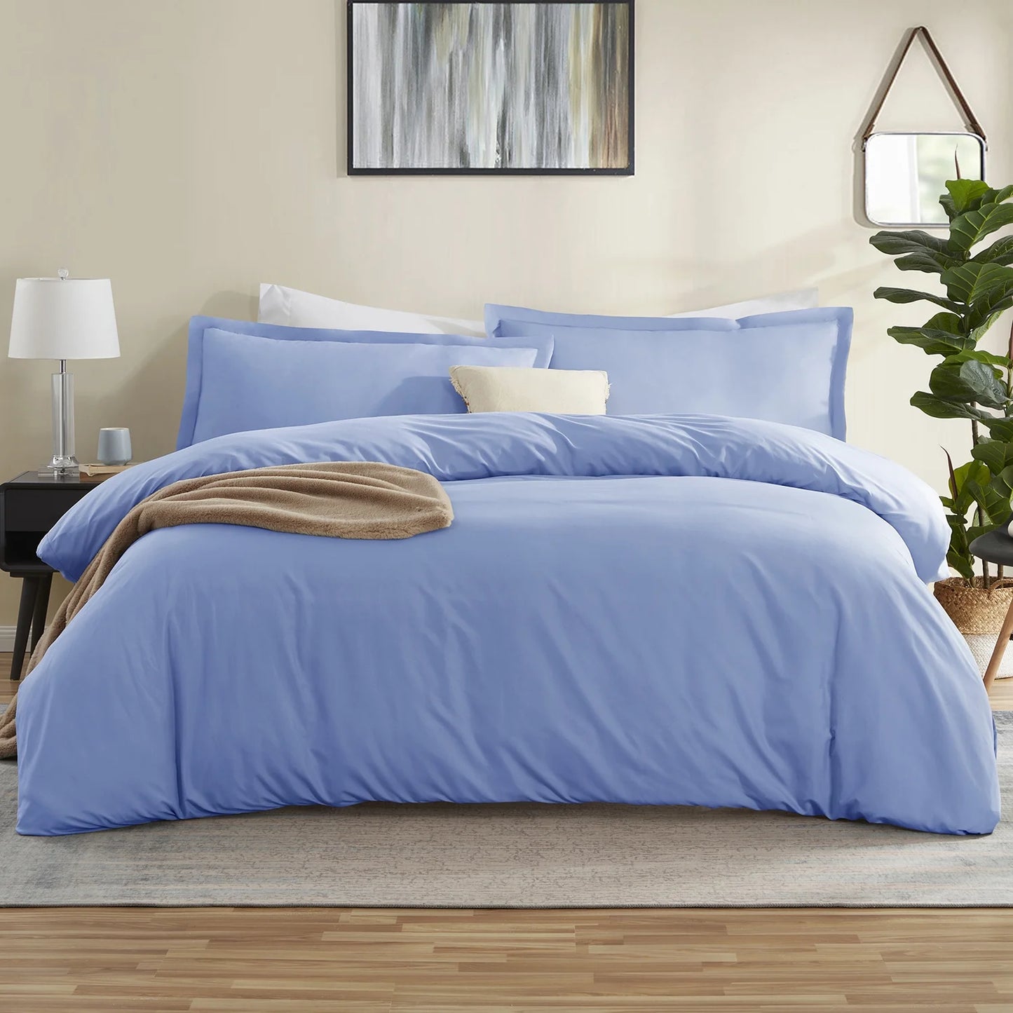 3Pc Duvet Cover Set, Luxury Microfiber Bedding Set Queen with Pillow Shams, White